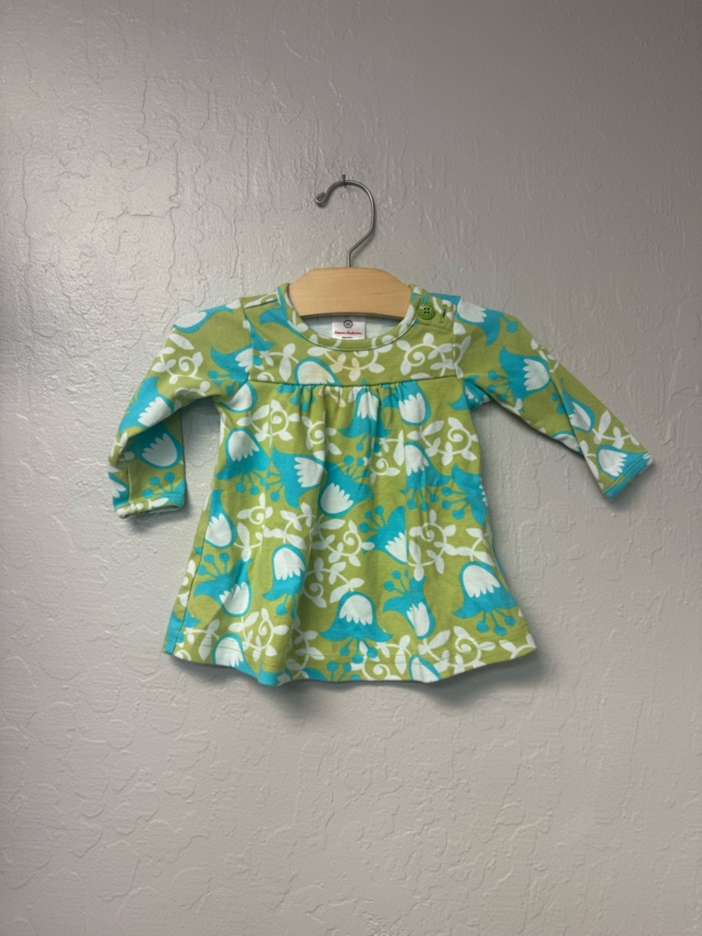 $14 ADD ON Hanna Andersson White Green Floral Dress 3-6M Flowers Mini Boden Zara